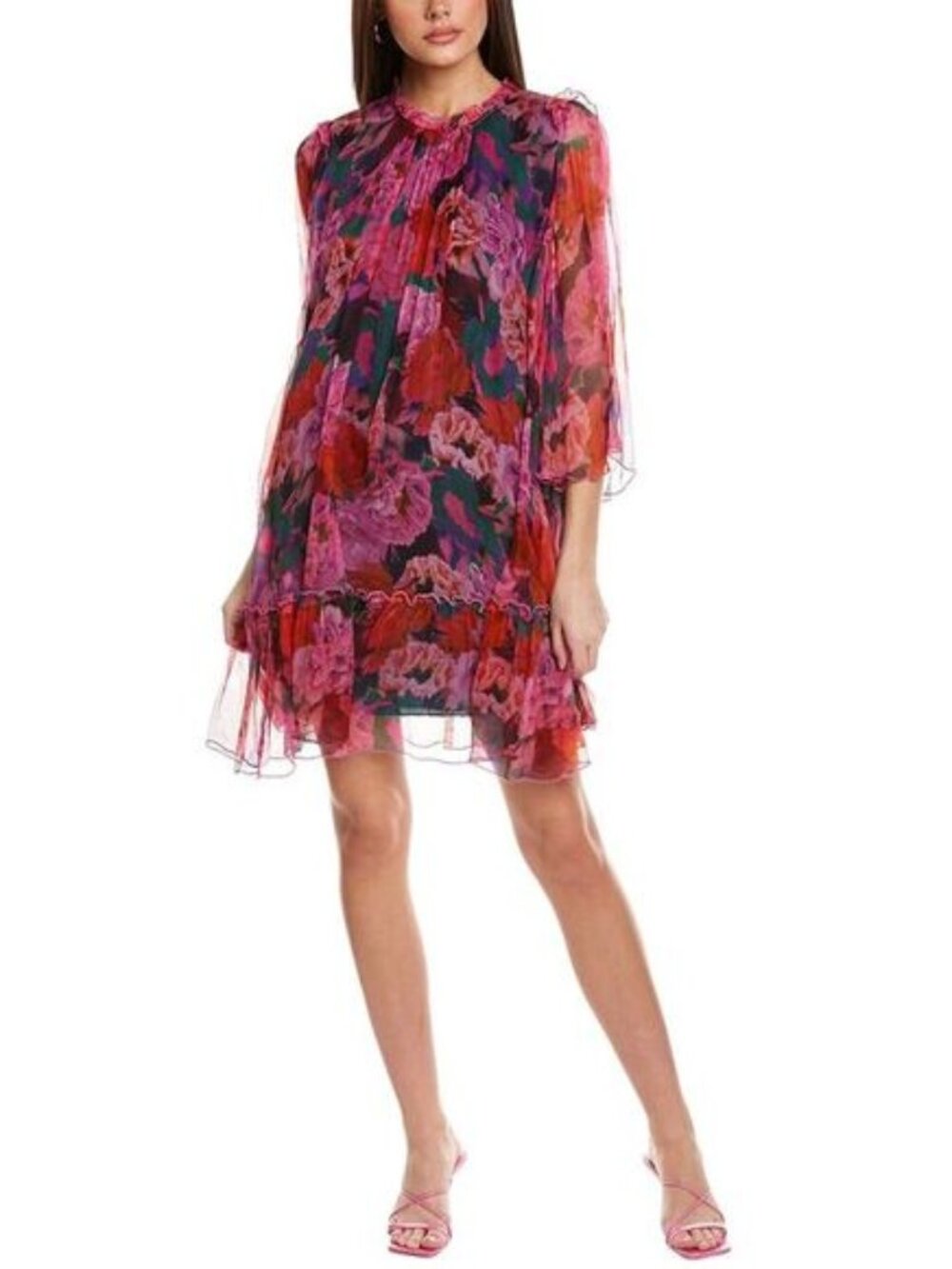 johnny was medium Visions Floral Print Silk Dress Boho Chic ~ Size M